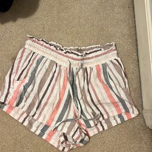 Weopastle pink grey and white striped linen shorts